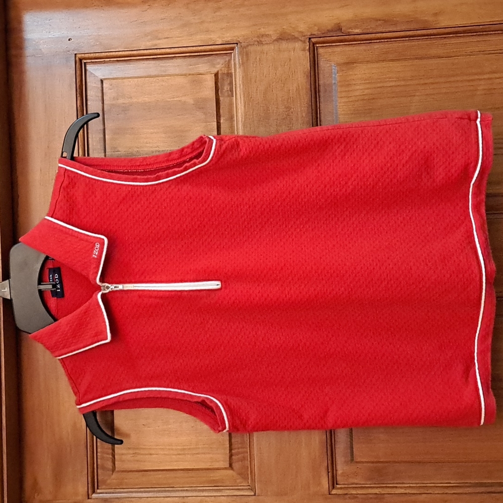 IZOD Small Sleeveless golf shirt, red with white piping with stretch